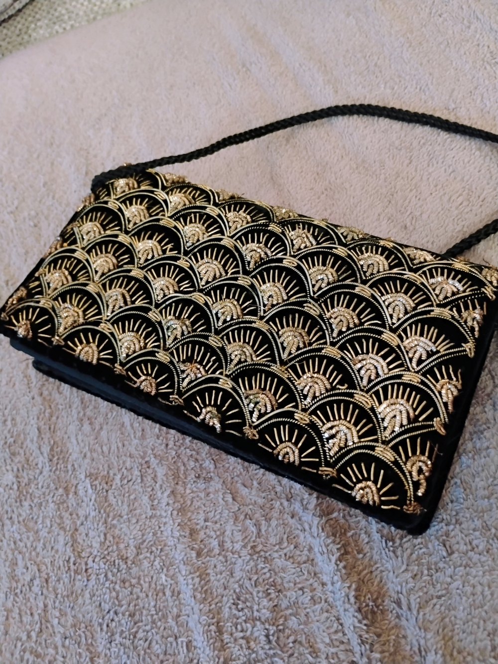 Black and Gold Embroidered Evening Clutch